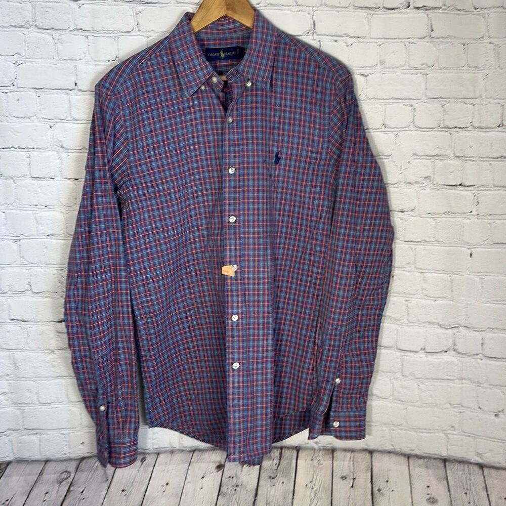 Ralph Lauren Mens Plaid Button Down Shirt Red Blue Size M Medium